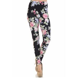 Black Floral Print Decree Leggings Soft Stretchy Yoga Pants Lounge Activewear